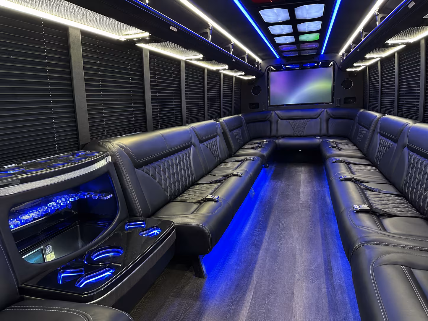 starkville 20 passenger party bus inside