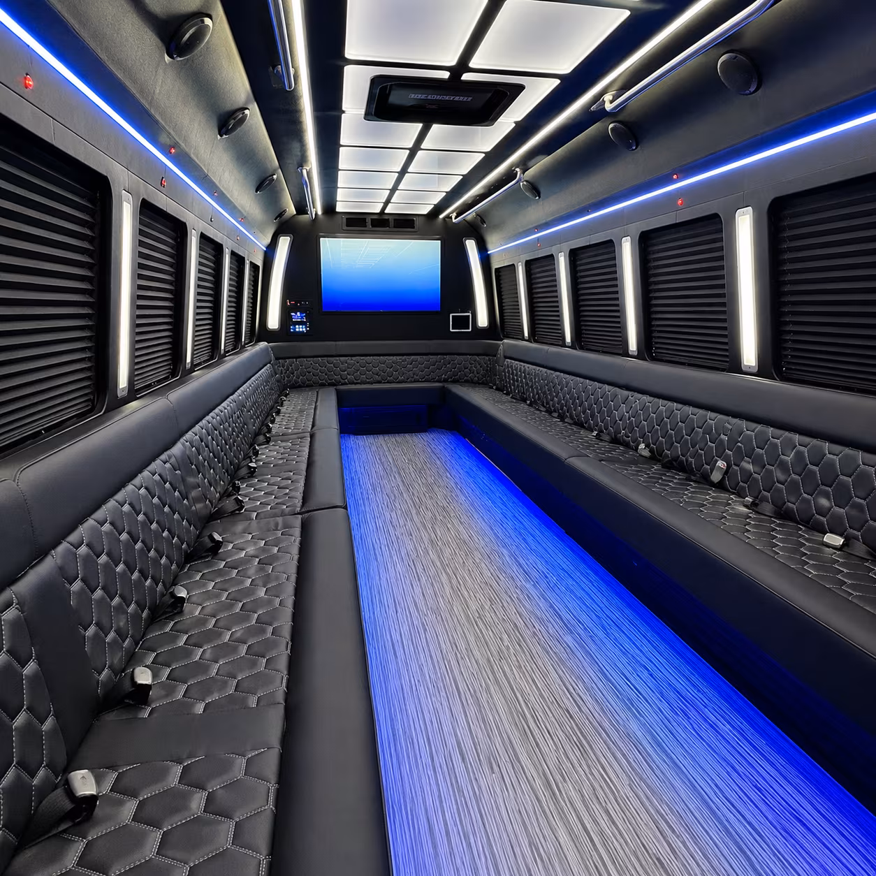 starkville 50 passenger party bus inside